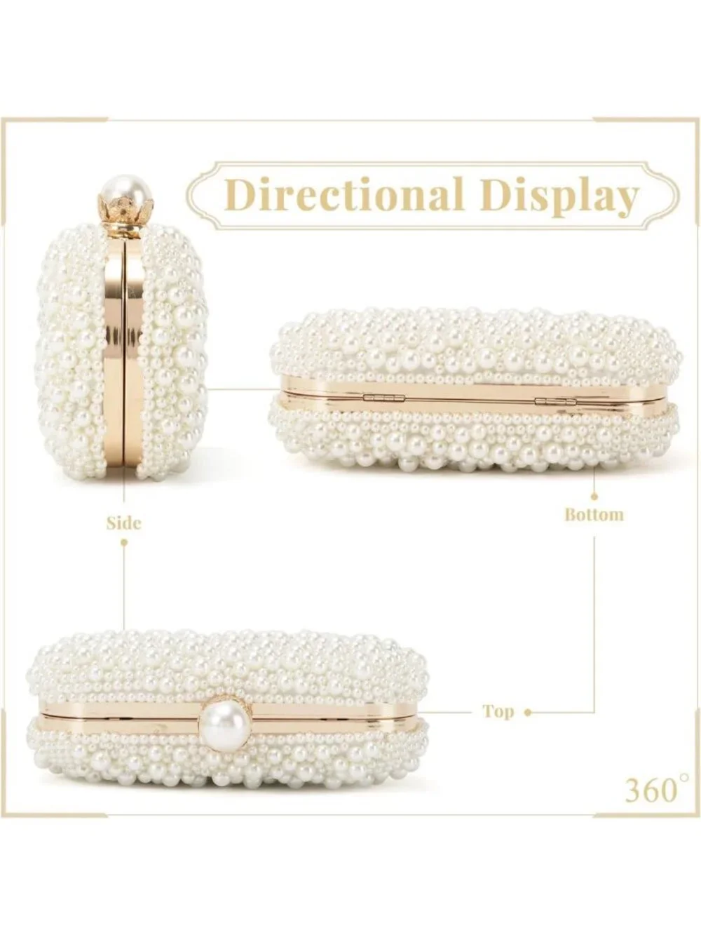 Elegant Pearl Beaded Evening Clutch Handbag for Wedding, Bridal Party, Prom